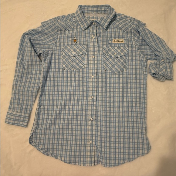 Houston Livestock Show & Rodeo Magellan Blue Plaid Pearl Snap Shirt Size Small - Picture 3 of 16